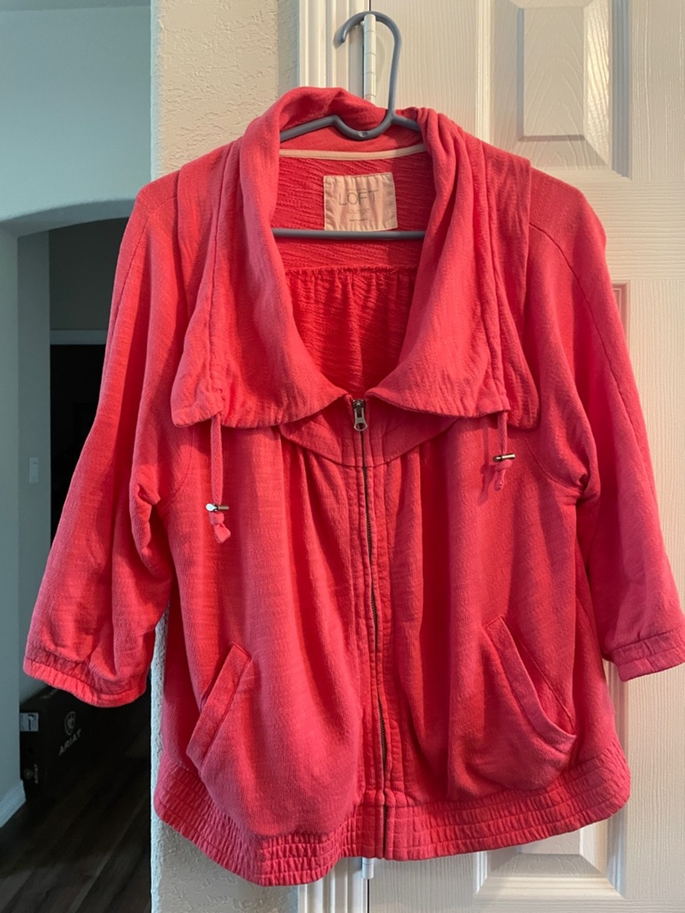 LOFT Coral Zip-Front Jacket with Shawl Collar L